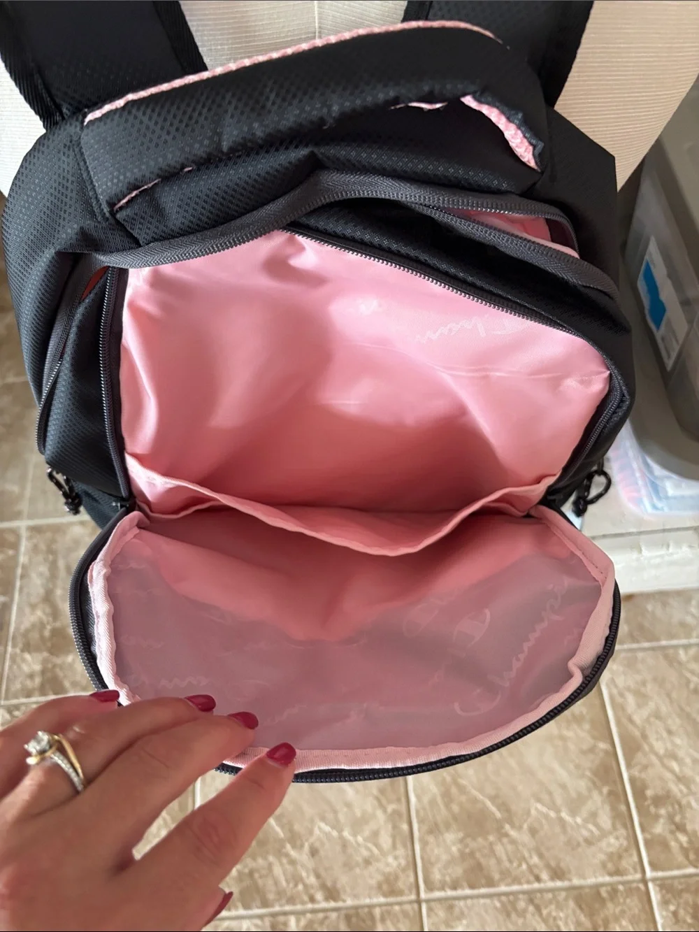 Champion Black Backpack with Pink Trim